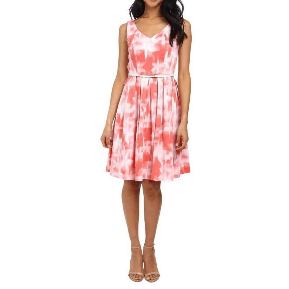Calvin Klein Dress Pink Peach Cream 8 Medium V Neck Career Church Stretch Cotton